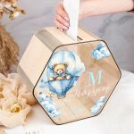 Premium Κουτί Ευχών Βάπτισης σε Εξάγωνο με Όνομα Παιδιού