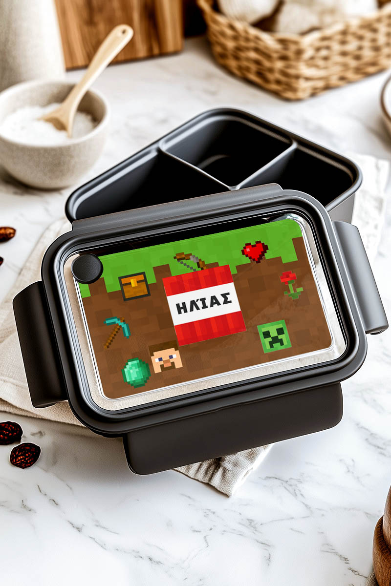 Δοχείο Φαγητού Παιδικό, Μαύρο με Σχέδιο Retro Gaming