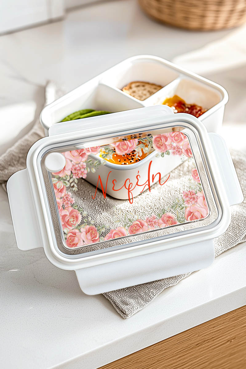 Παιδικό Δοχείο Φαγητού Λευκό – Lunch Box με Τριαντάφυλλα