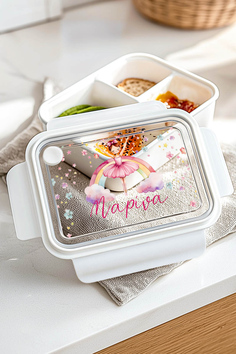 Παιδικό Δοχείο Φαγητού Λευκό – Lunch Box με Μπαλαρίνα