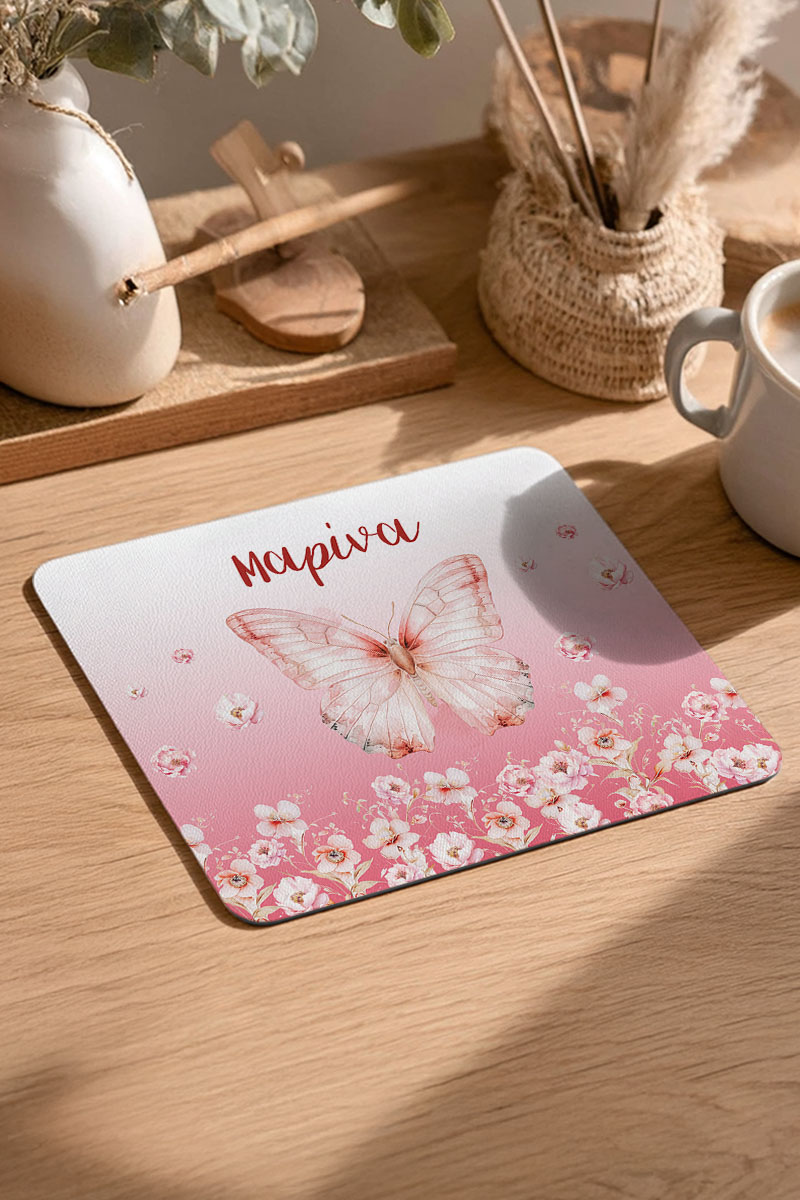 Mousepad Παιδικό για Κορίτσι με Όνομα και Πεταλούδα Floral