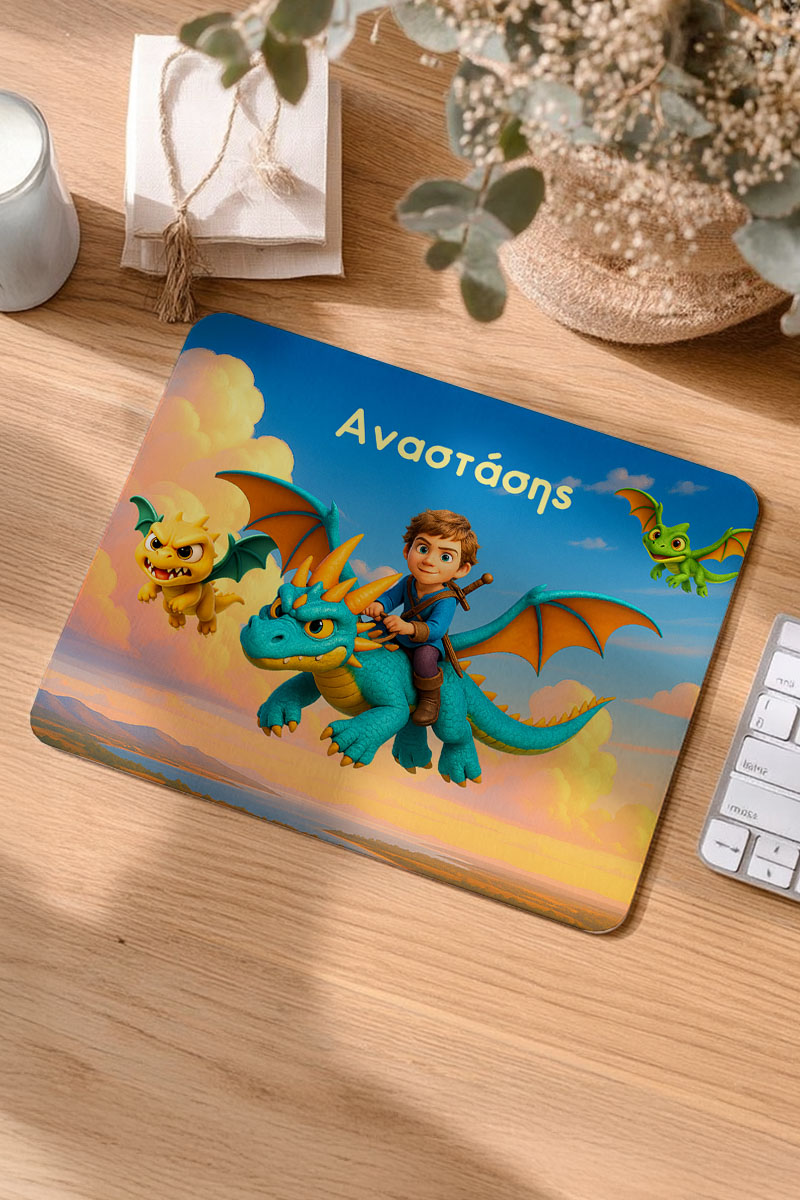 Mousepad Παιδικό για Αγόρι με Σχέδιο Δράκους και Πολεμιστή