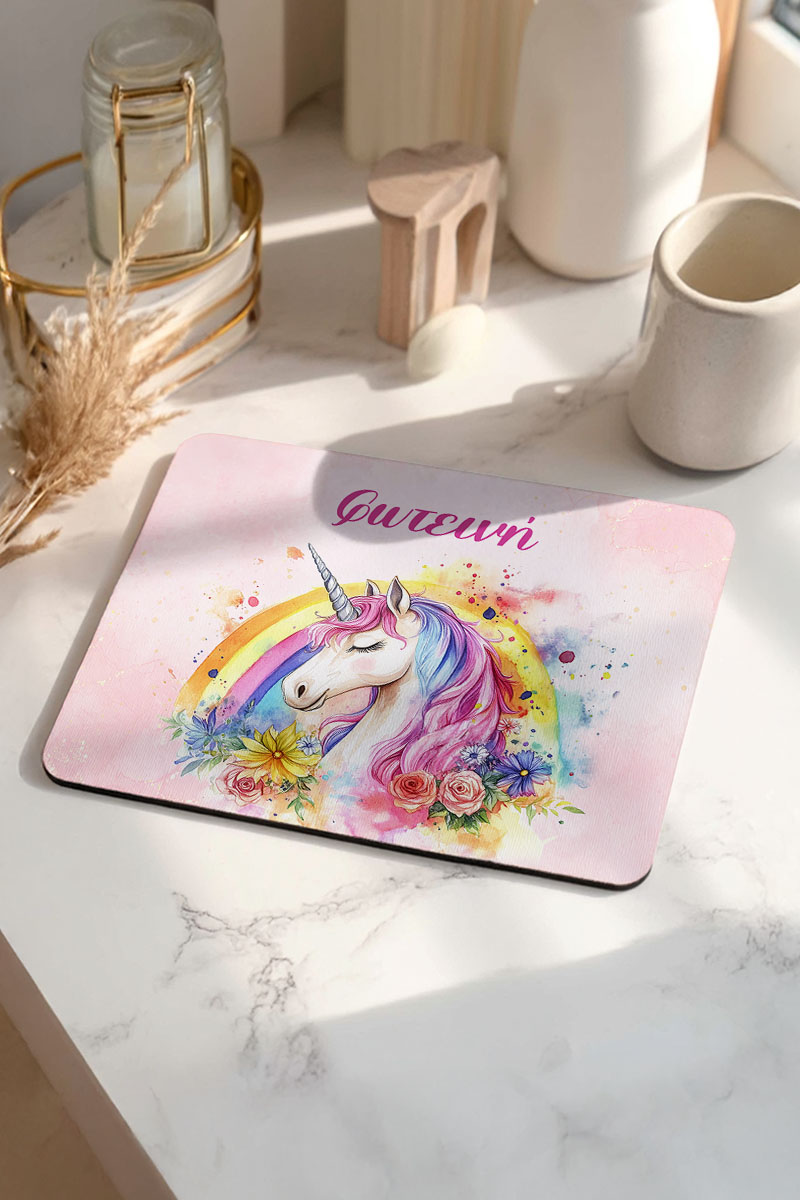 Παιδικό Mousepad για Κορίτσι με Όνομα και Σχέδιο Μονόκερο