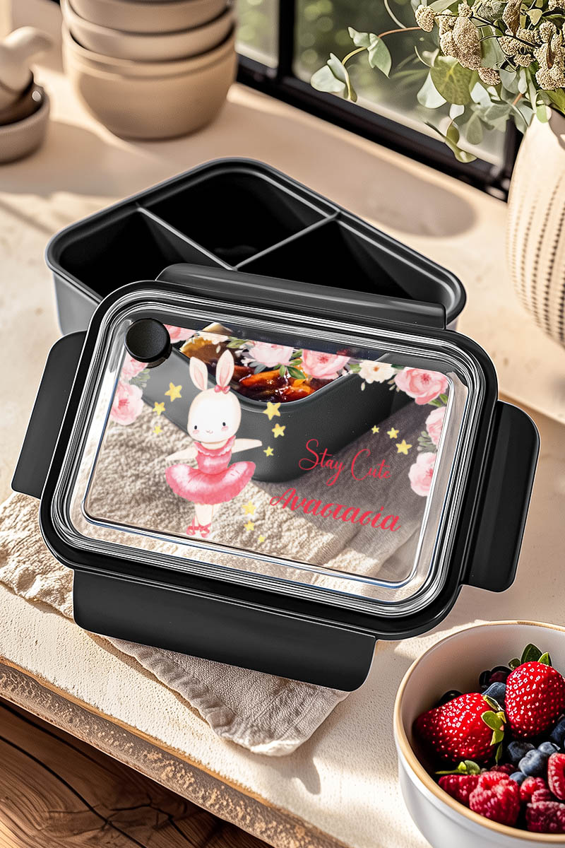 Παιδικό Δοχείο Φαγητού Μαύρο - Lunch Box με Χωρίσματα