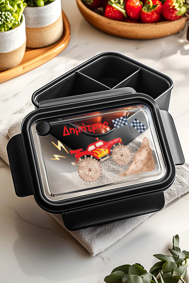 Παιδικό Δοχείο Φαγητού Μαύρο – Lunch Box με Monster Truck