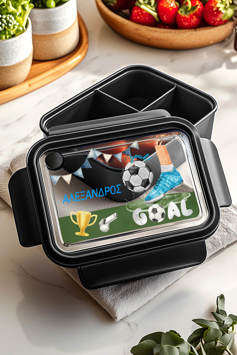 Παιδικό Δοχείο Φαγητού Μαύρο – Lunch Box με Ποδόσφαιρο