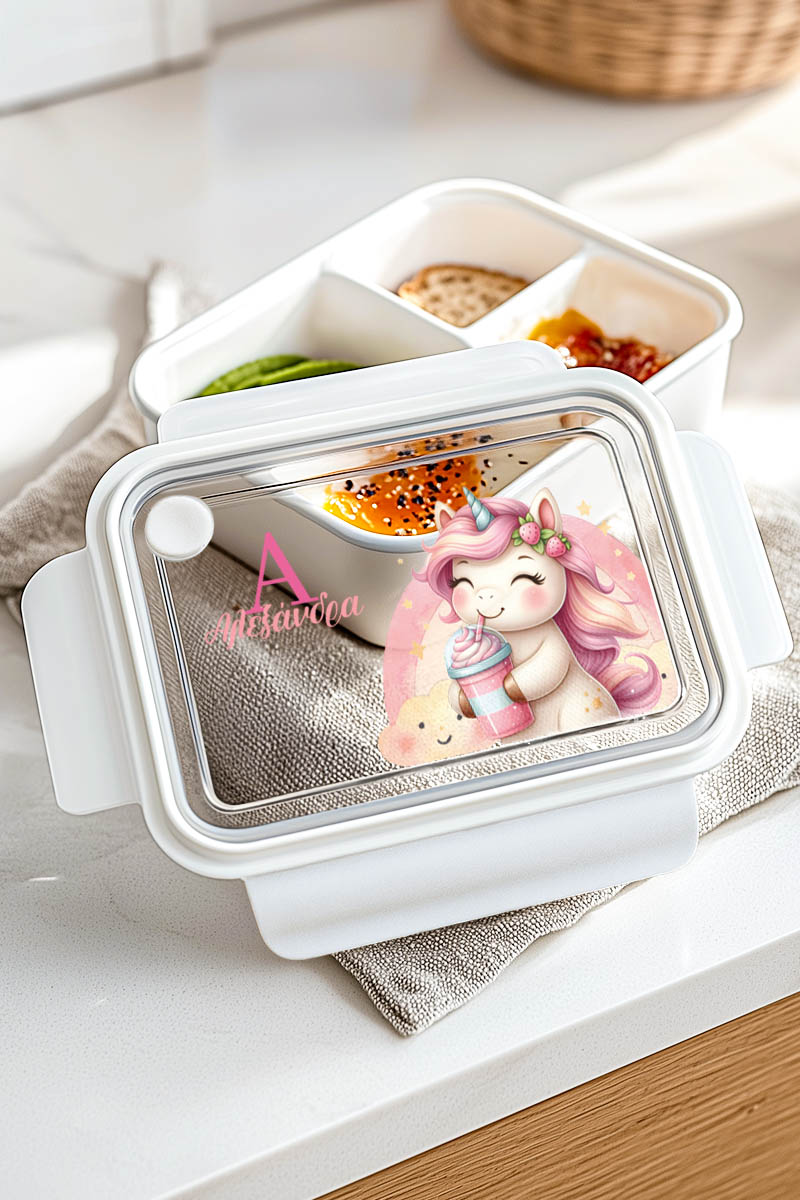 Παιδικό Δοχείο Φαγητού Λευκό – Lunch Box με Μονόκερο