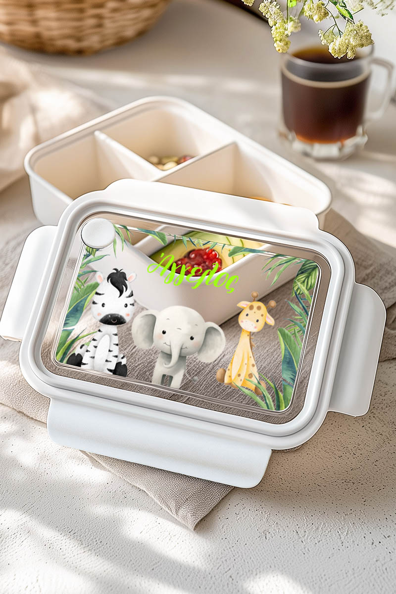 Παιδικό Δοχείο Φαγητού Λευκό – Lunch Box με Ζώα του Δάσους