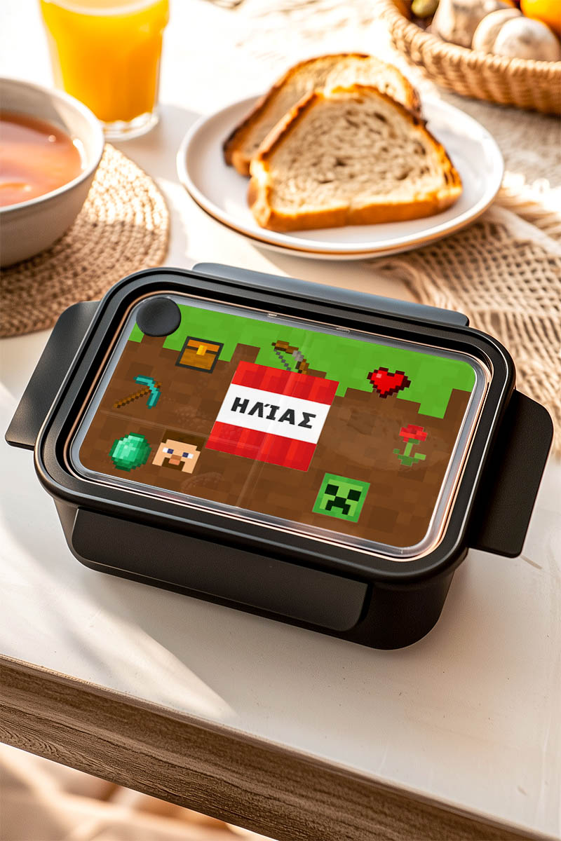 Δοχείο Φαγητού Παιδικό, Μαύρο με Σχέδιο Retro Gaming