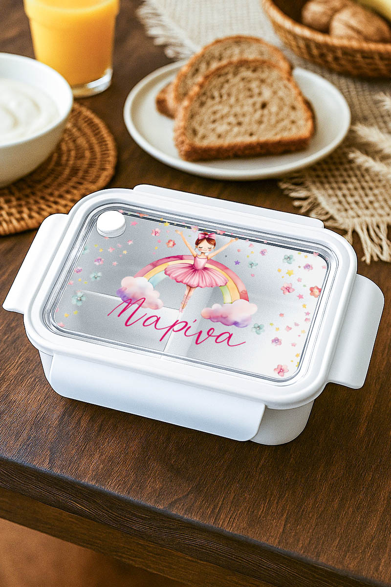 Παιδικό Δοχείο Φαγητού Λευκό – Lunch Box με Μπαλαρίνα