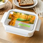 Δοχείο Φαγητού Παιδικό με Χώρισμα, Λευκό με Λιονταράκι