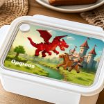 Δοχείο Φαγητού Παιδικό, Λευκό με Σχέδιο Κάστρα & Δράκοι