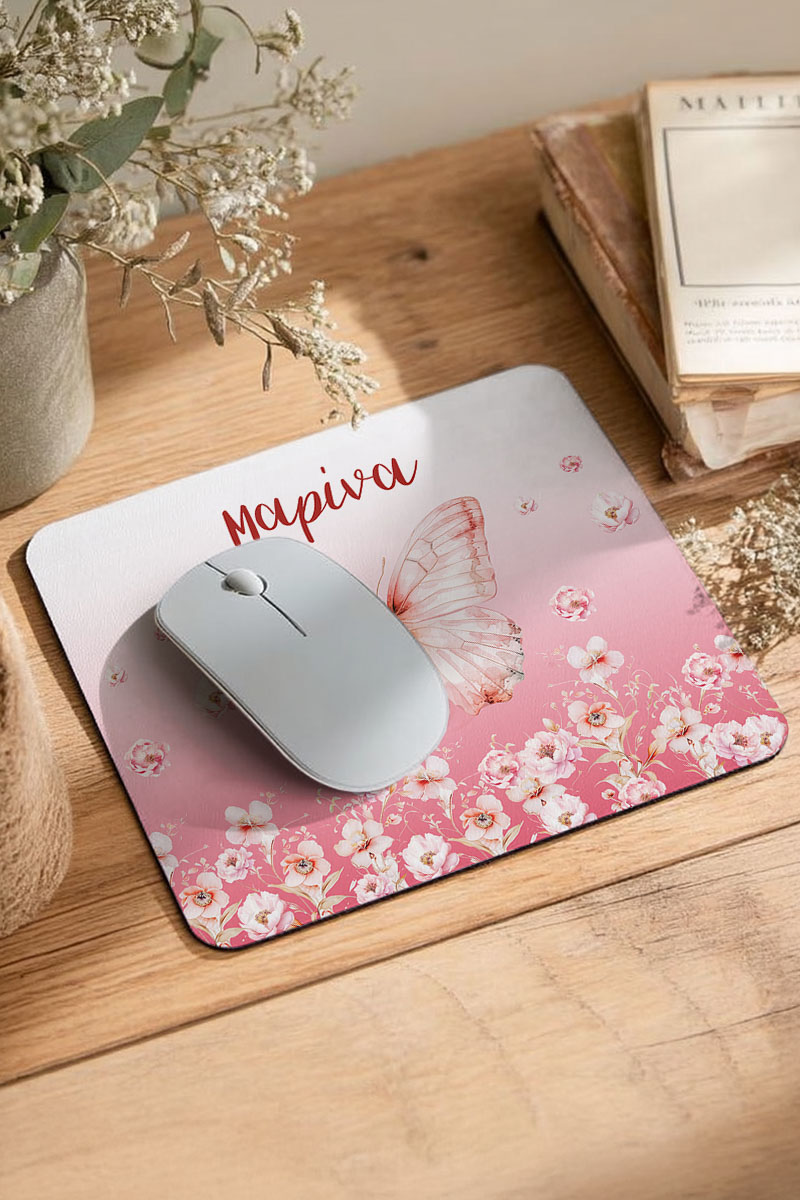 Mousepad Παιδικό για Κορίτσι με Όνομα και Πεταλούδα Floral