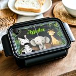 Παιδικό Δοχείο Φαγητού Μαύρο – Lunch Box με Ζώα του Δάσους