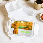 Δοχείο Φαγητού Παιδικό με Χώρισμα, Λευκό με Λιονταράκι