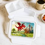 Δοχείο Φαγητού Παιδικό, Λευκό με Σχέδιο Κάστρα & Δράκοι