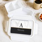 Ασφαλές Λευκό Δοχείο Φαγητού με Όνομα & Μονόγραμμα