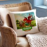 Λινό Μαξιλάρι με Όνομα και Παιδικό Σχέδιο Δράκο & Κάστρο