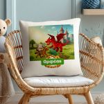 Λινό Μαξιλάρι με Όνομα και Παιδικό Σχέδιο Δράκο & Κάστρο