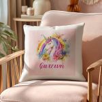Παιδικό Μαξιλάρι με Όνομα και Σχέδιο Μονόκερο & Λουλούδια