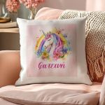 Παιδικό Μαξιλάρι με Όνομα και Σχέδιο Μονόκερο & Λουλούδια
