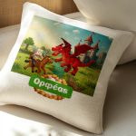 Λινό Μαξιλάρι με Όνομα και Παιδικό Σχέδιο Δράκο & Κάστρο