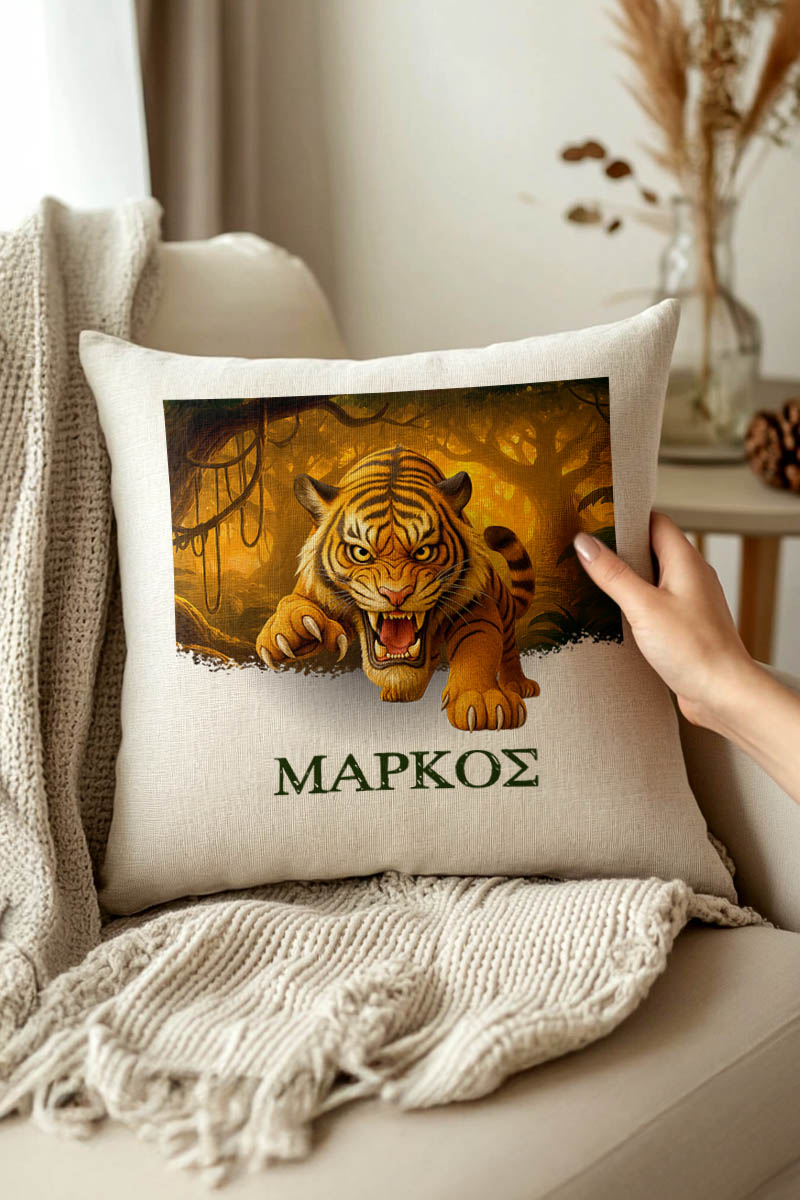 Μαξιλάρι Προσωποποιημένο με Όνομα και Σχέδιο Τίγρη