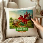 Λινό Μαξιλάρι με Όνομα και Παιδικό Σχέδιο Δράκο & Κάστρο