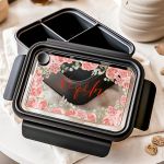 Παιδικό Δοχείο Φαγητού Μαύρο – Lunch Box με Τριαντάφυλλα