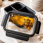 Δοχείο Φαγητού Παιδικό, Μαύρο με Σχέδιο Άγρια Τίγρη