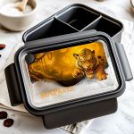 Δοχείο Φαγητού Παιδικό, Μαύρο με Σχέδιο Άγρια Τίγρη