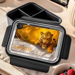 Δοχείο Φαγητού Παιδικό, Μαύρο με Σχέδιο Άγρια Τίγρη