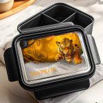 Δοχείο Φαγητού Παιδικό, Μαύρο με Σχέδιο Άγρια Τίγρη