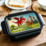 Παιδικό Δοχείο Φαγητού, Μαύρο με Σχέδιο Κάστρα & Δράκοι