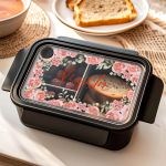 Παιδικό Δοχείο Φαγητού Μαύρο – Lunch Box με Τριαντάφυλλα