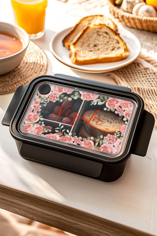 Παιδικό Δοχείο Φαγητού Μαύρο – Lunch Box με Τριαντάφυλλα