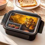 Δοχείο Φαγητού Παιδικό, Μαύρο με Σχέδιο Άγρια Τίγρη