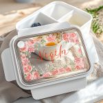 Παιδικό Δοχείο Φαγητού Λευκό – Lunch Box με Τριαντάφυλλα