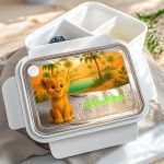 Δοχείο Φαγητού Παιδικό με Χώρισμα, Λευκό με Λιονταράκι