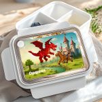 Δοχείο Φαγητού Παιδικό, Λευκό με Σχέδιο Κάστρα & Δράκοι