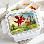 Δοχείο Φαγητού Παιδικό, Λευκό με Σχέδιο Κάστρα & Δράκοι