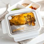 Δοχείο Φαγητού Παιδικό, Λευκό με Σχέδιο Άγρια Τίγρη