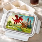 Δοχείο Φαγητού Παιδικό, Λευκό με Σχέδιο Κάστρα & Δράκοι