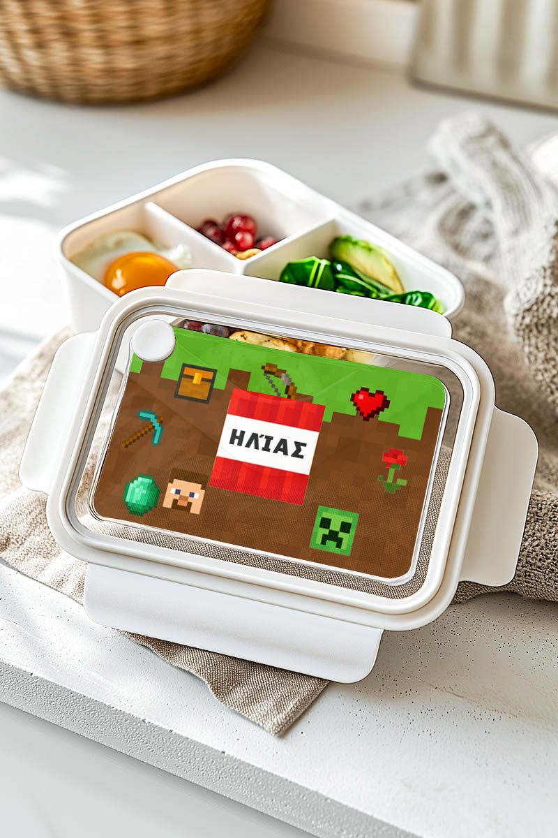 Δοχείο Φαγητού Παιδικό, Λευκό με Σχέδιο Retro Gaming
