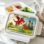 Δοχείο Φαγητού Παιδικό, Λευκό με Σχέδιο Κάστρα & Δράκοι