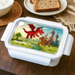 Δοχείο Φαγητού Παιδικό, Λευκό με Σχέδιο Κάστρα & Δράκοι