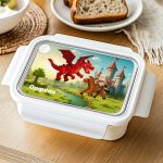 Δοχείο Φαγητού Παιδικό, Λευκό με Σχέδιο Κάστρα & Δράκοι