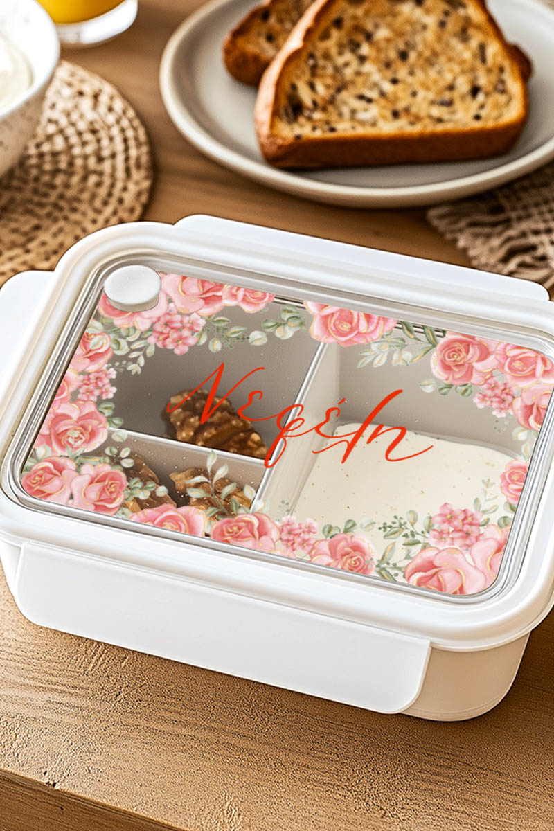 Παιδικό Δοχείο Φαγητού Λευκό – Lunch Box με Τριαντάφυλλα
