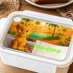 Δοχείο Φαγητού Παιδικό με Χώρισμα, Λευκό με Λιονταράκι