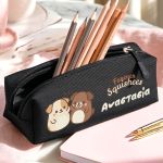 Σχολική Κασετίνα Μαύρη με Όνομα & Σχέδιο Σκυλάκια